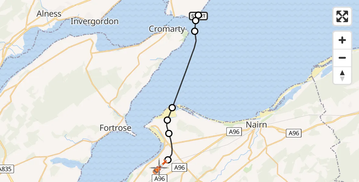 Flight route Coastguard Helicopter Nigg - Inverness Airport, 18 August 2026, 22:04