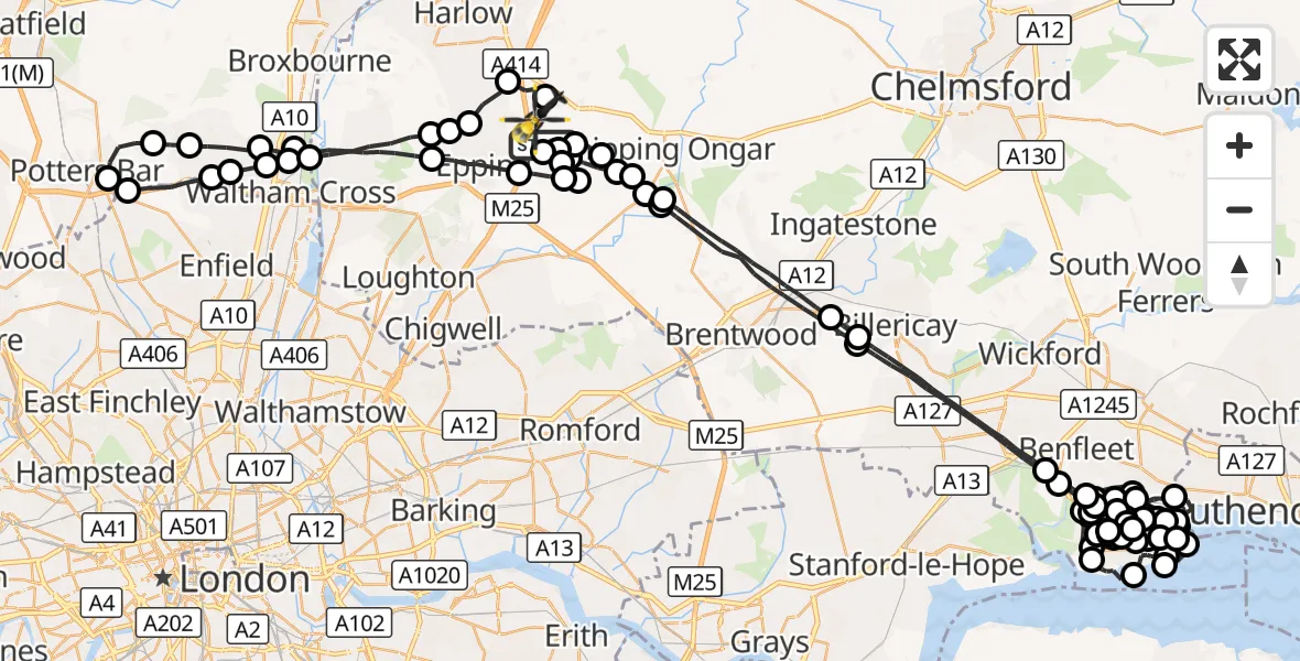 Flight route Police Helicopter North Weald Airfield - North Weald Airfield, 18 August 2026, 23:53