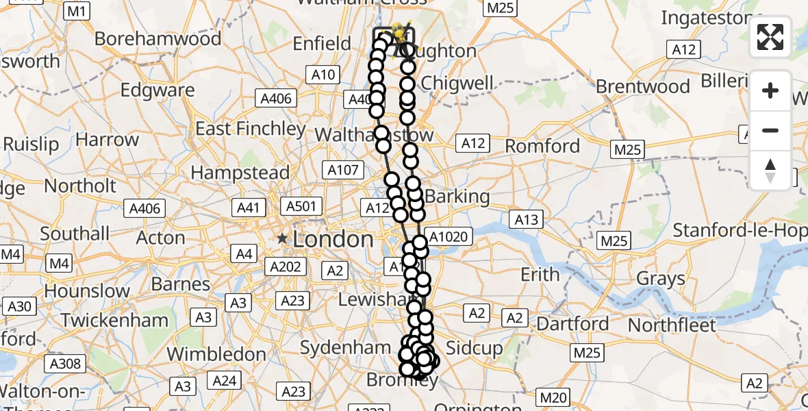 Flight route Police Helicopter Sewardstonebury - Sewardstonebury, 18 August 2026, 23:59