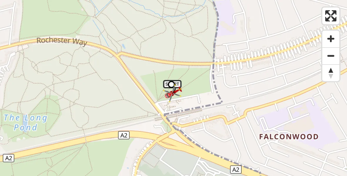 Flight route Air Ambulance Helicopter Avery Hill - Shooters Hill, 19 August 2026, 00:03