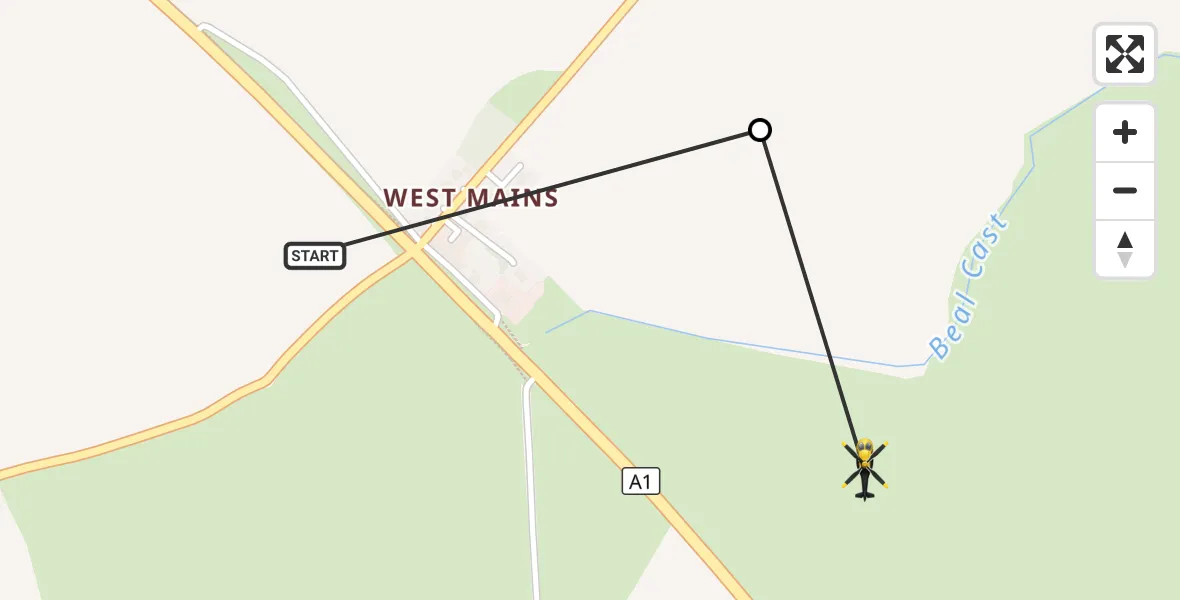 Flight route Police Helicopter Lowick - Kyloe, 19 August 2026, 00:23