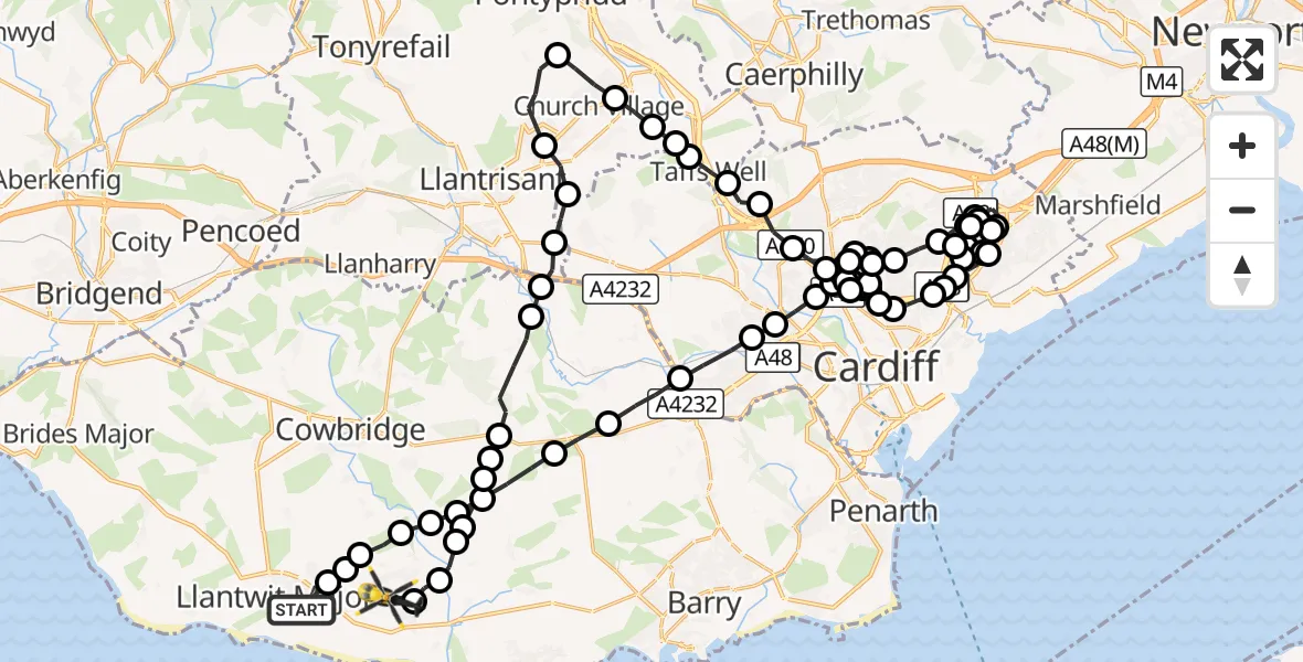 Flight route Police Helicopter Llantwit Major - MOD St Athan, 19 August 2026, 00:26