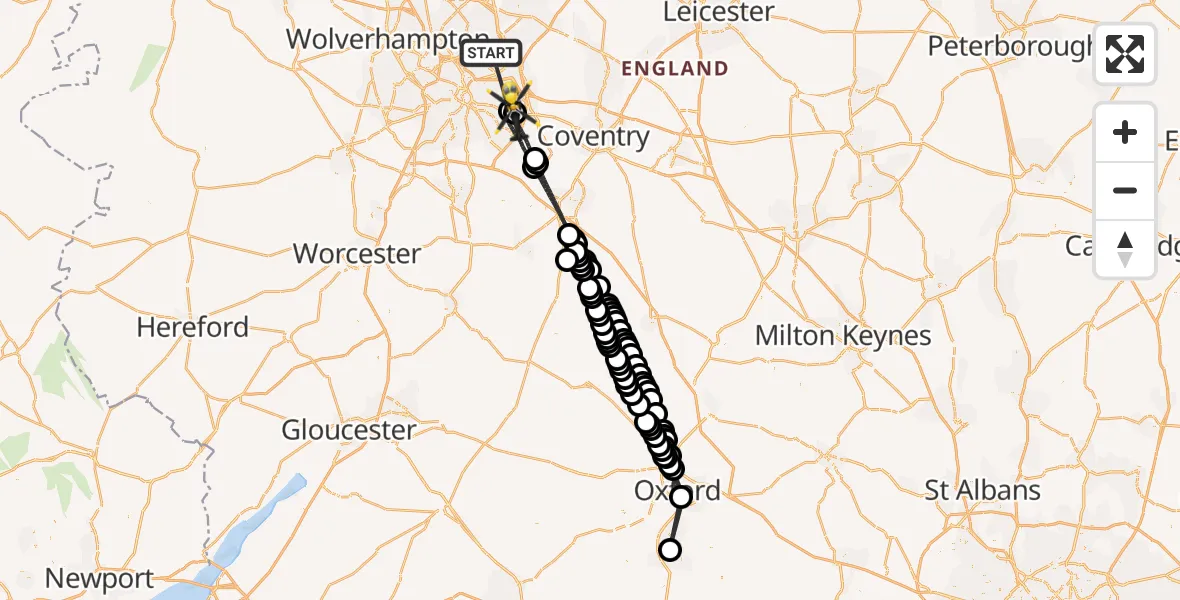 Flight route Police Helicopter Sutton Coldfield - Solihull, 19 August 2026, 01:18