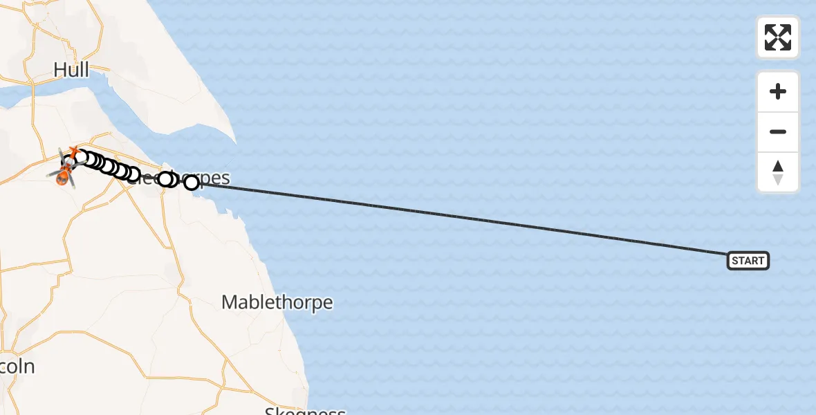 Flight route Coastguard Helicopter North Sea - Humberside Airport, 19 August 2026, 01:46