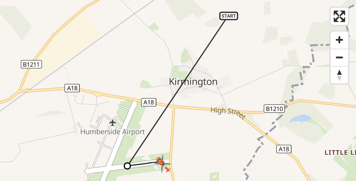 Flight route Coastguard Helicopter Ulceby - Humberside Airport, 19 August 2026, 02:23