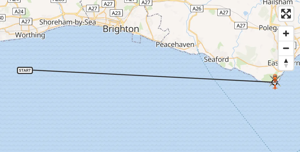 Flight route Coastguard Helicopter English Channel - Eastbourne, 19 August 2026, 03:24