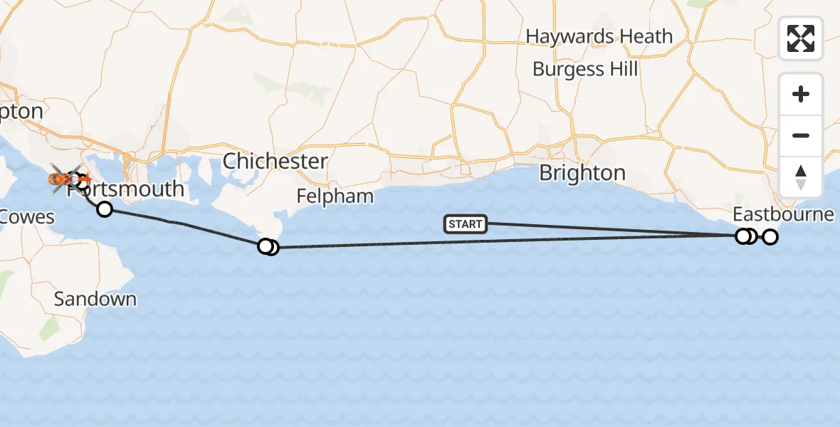Flight route Coastguard Helicopter English Channel - Solent Airport, 19 August 2026, 03:30