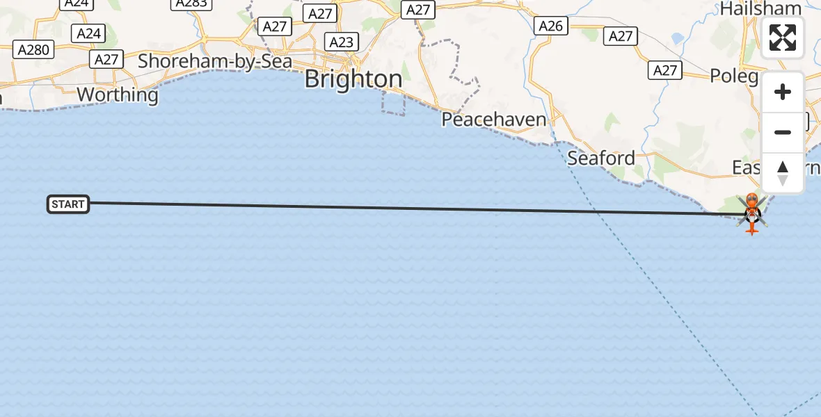 Flight route Coastguard Helicopter English Channel - Eastbourne, 19 August 2026, 05:50