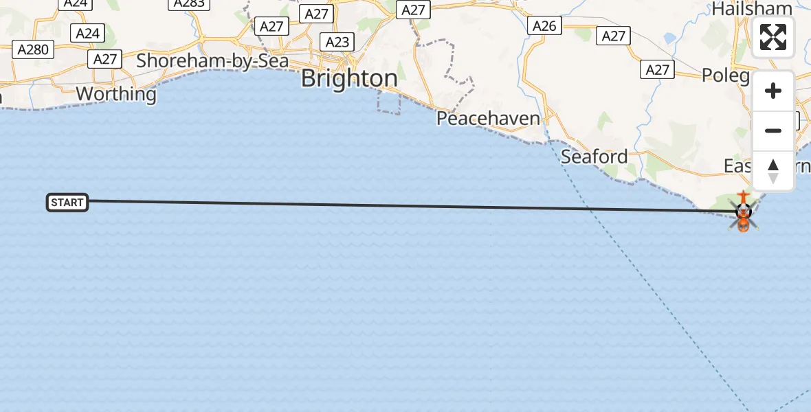 Flight route Coastguard Helicopter English Channel - Eastbourne, 19 August 2026, 05:53