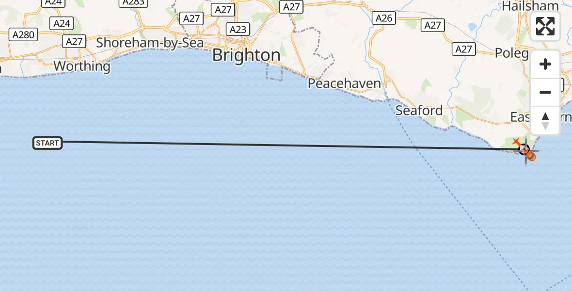 Flight route Coastguard Helicopter English Channel - Eastbourne, 19 August 2026, 05:57