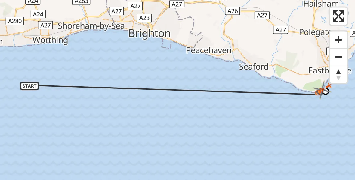 Flight route Coastguard Helicopter English Channel - Eastbourne, 19 August 2026, 05:59