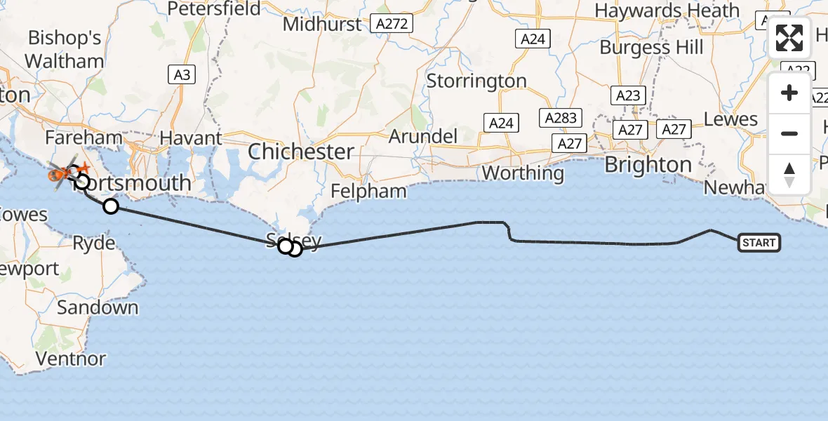 Flight route Coastguard Helicopter English Channel - Solent Airport, 19 August 2026, 06:42