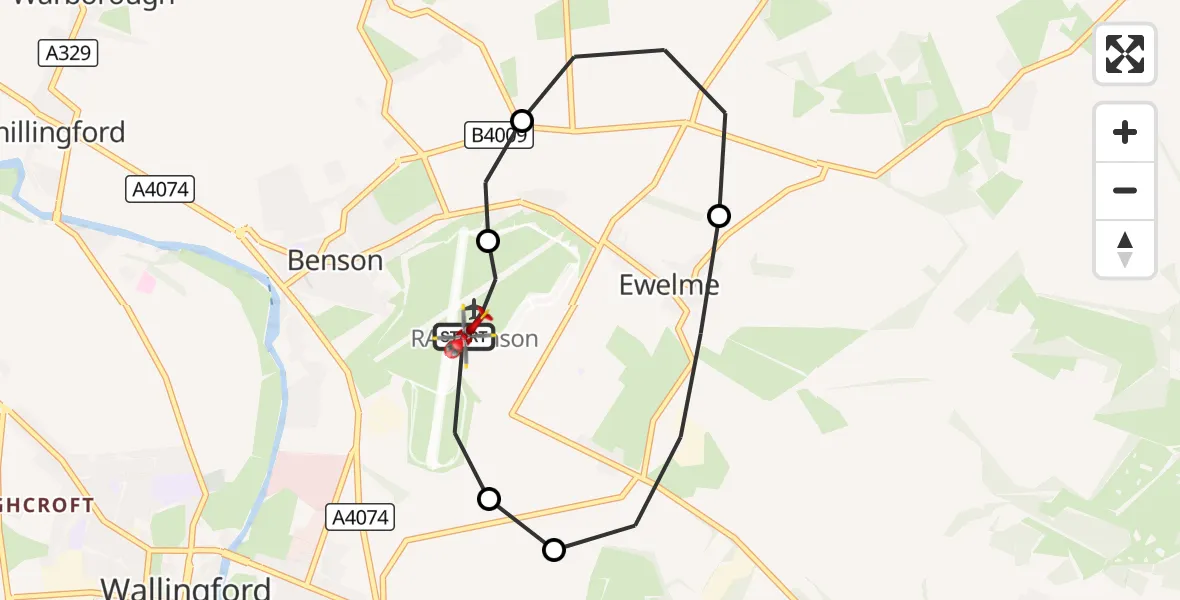 Flight route Air Ambulance Helicopter RAF Benson - RAF Benson, 19 August 2026, 09:30
