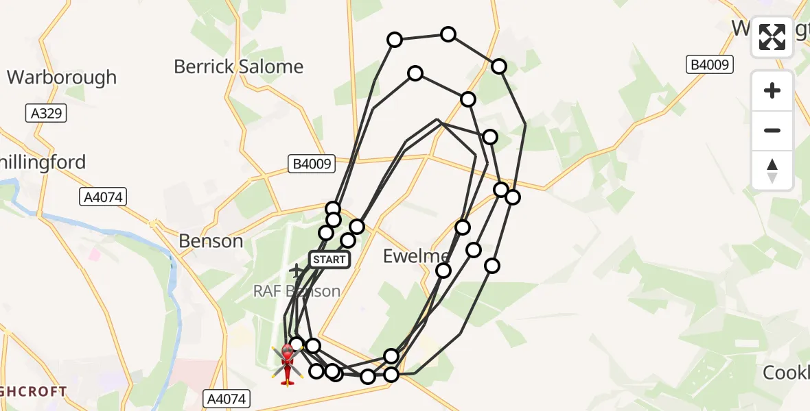 Flight route Air Ambulance Helicopter RAF Benson - RAF Benson, 19 August 2026, 09:43