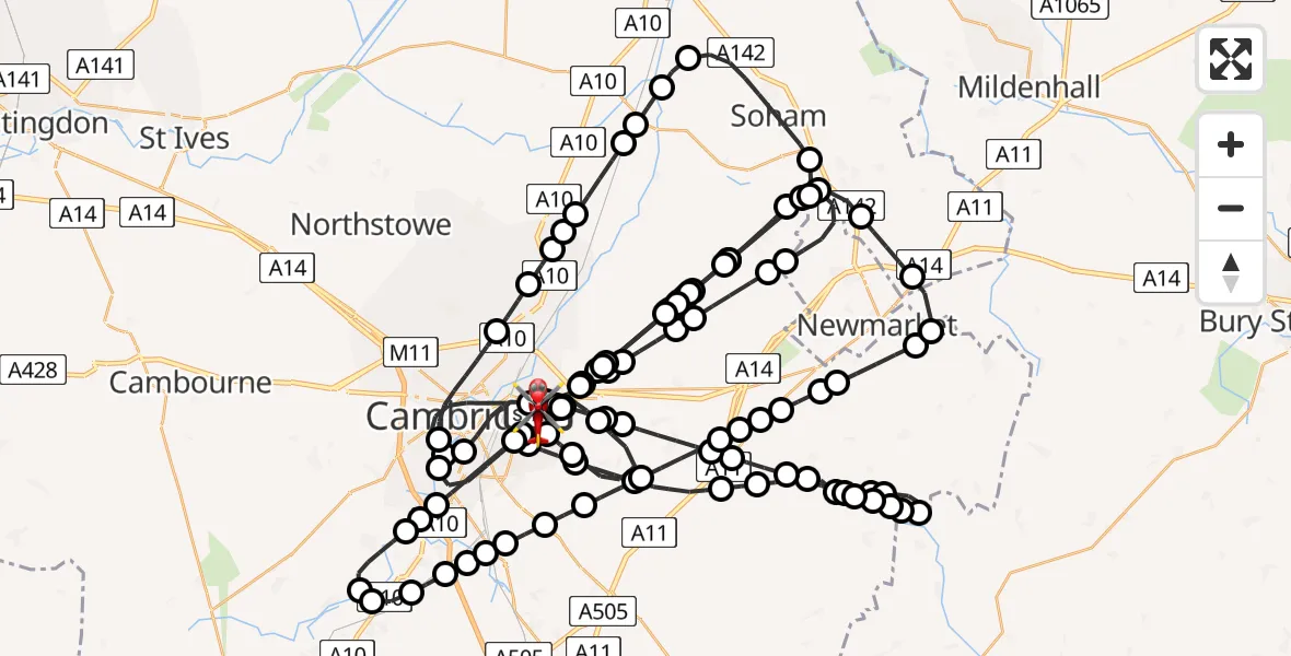 Flight route Air Ambulance Helicopter Cambridge City Airport - Cambridge City Airport, 19 August 2026, 09:51