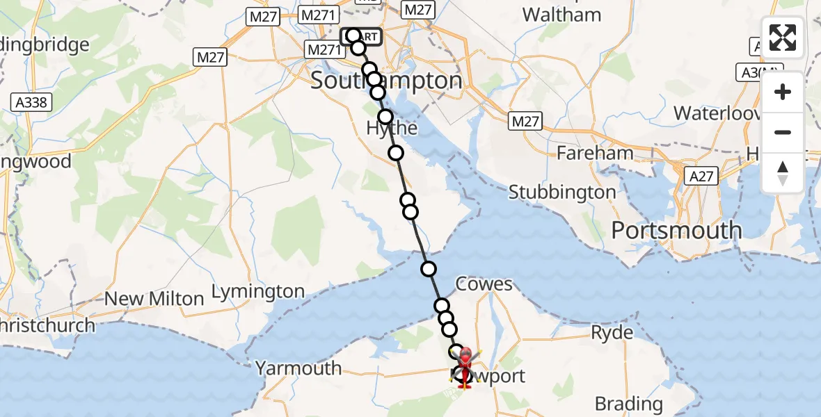 Flight route Air Ambulance Helicopter University Hospital Southampton - Newport, 19 August 2026, 09:57