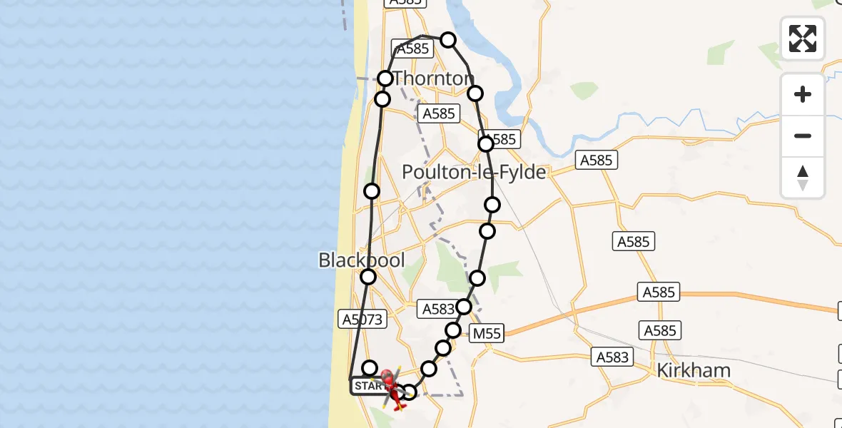 Flight route Air Ambulance Helicopter Blackpool Airport - Blackpool Airport, 19 August 2026, 10:34