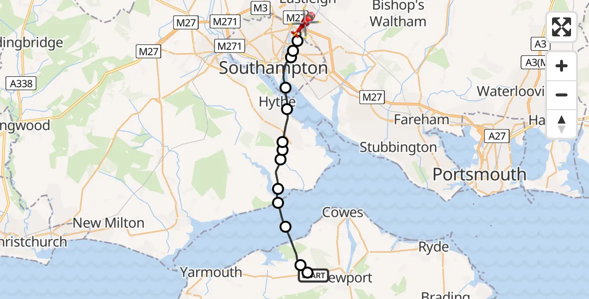 Flight route Air Ambulance Helicopter Newport - Southampton Airport, 19 August 2026, 10:34