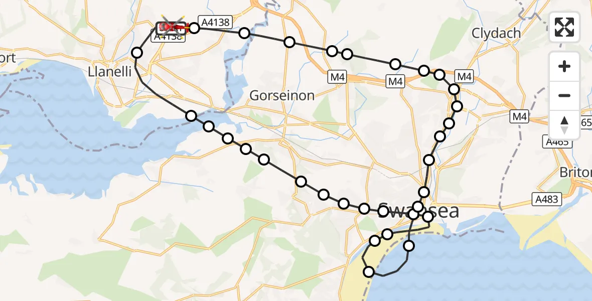 Flight route Air Ambulance Helicopter Dafen - Dafen, 19 August 2026, 10:59