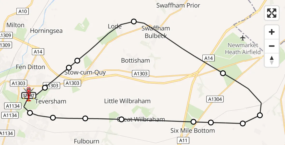 Flight route Air Ambulance Helicopter Cambridge City Airport - Cambridge City Airport, 19 August 2026, 11:05