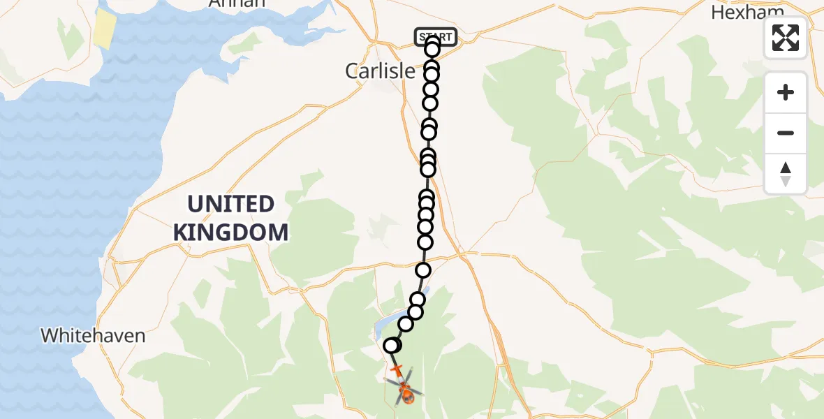 Flight route Coastguard Helicopter Carlisle Lake District Airport - Patterdale, 19 August 2026, 11:40