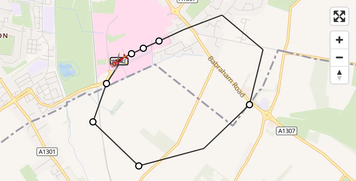 Flight route Air Ambulance Helicopter Papworth Hospital - Papworth Hospital, 19 August 2026, 12:12