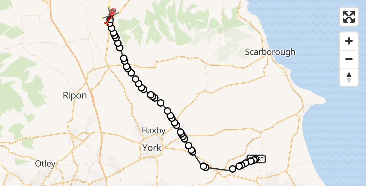 Flight route Air Ambulance Helicopter Lockington - Ingleby Cross, 19 August 2026, 12:25