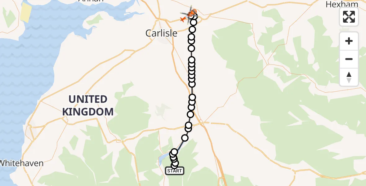 Flight route Coastguard Helicopter Martindale - Carlisle Lake District Airport, 19 August 2026, 12:40