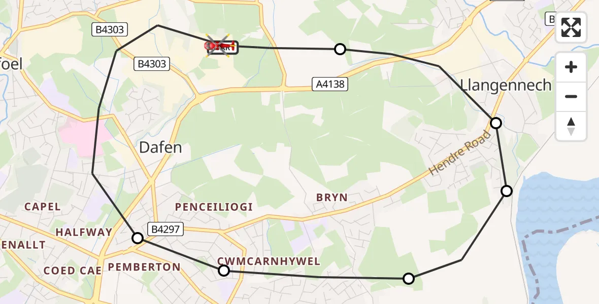Flight route Air Ambulance Helicopter Dafen - Dafen, 19 August 2026, 12:40
