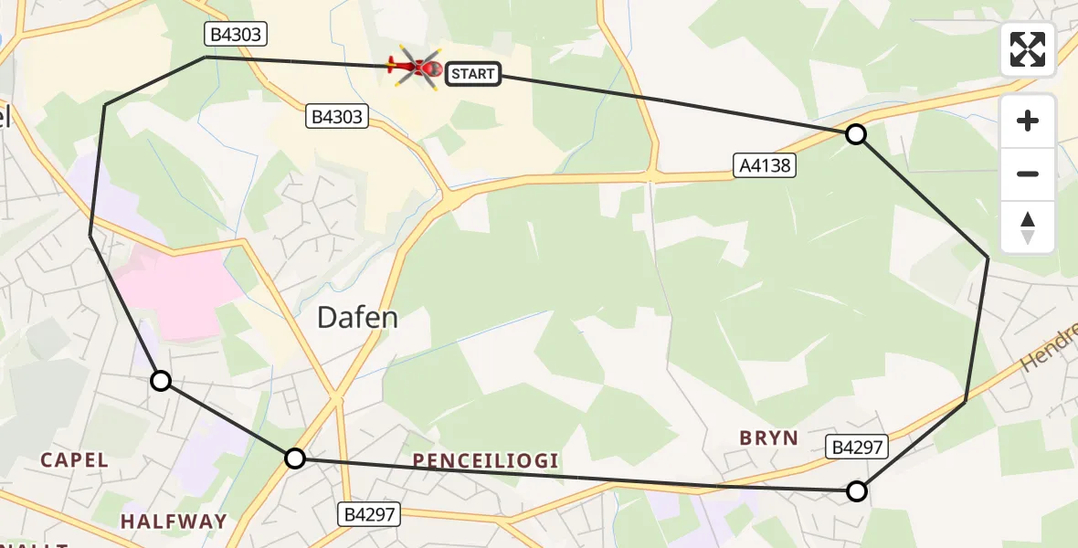 Flight route Air Ambulance Helicopter Dafen - Dafen, 19 August 2026, 12:48