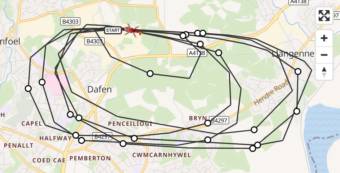 Flight route Air Ambulance Helicopter Dafen - Dafen, 19 August 2026, 12:52