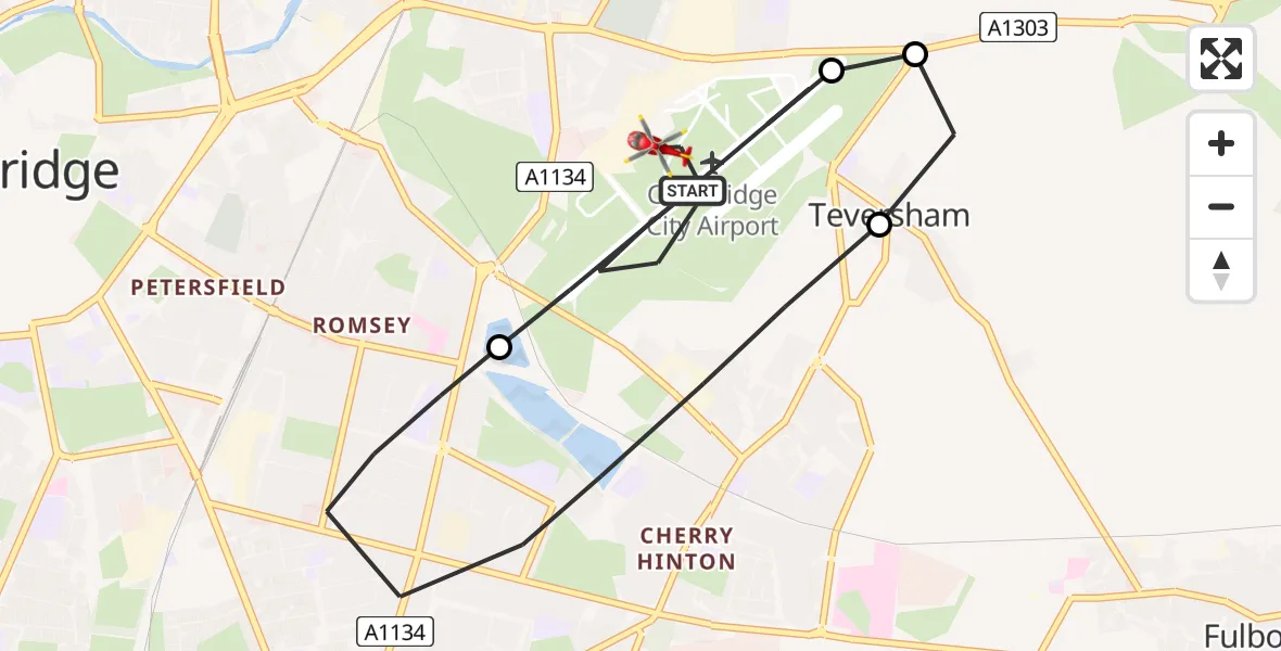 Flight route Air Ambulance Helicopter Cambridge City Airport - Cambridge City Airport, 19 August 2026, 12:54