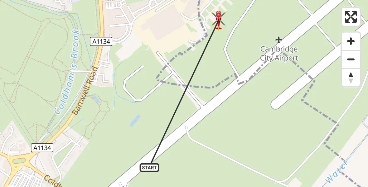 Flight route Air Ambulance Helicopter Cambridge City Airport - Cambridge City Airport, 19 August 2026, 13:00