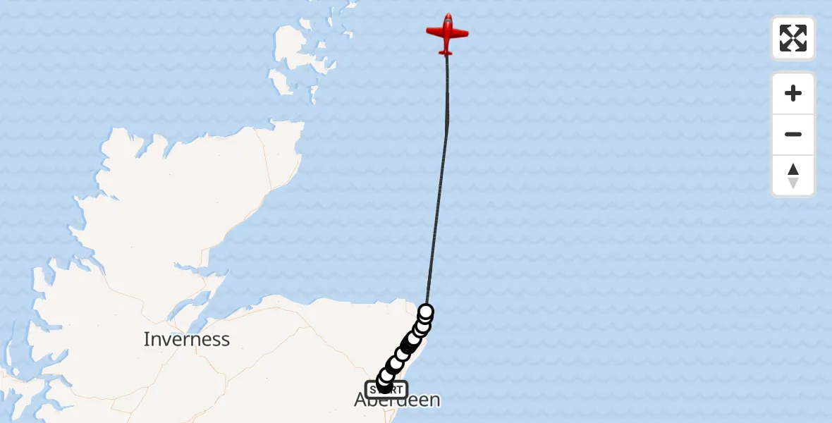 Flight route Air Ambulance Aircraft Aberdeen International Airport - North Sea, 19 August 2026, 13:12