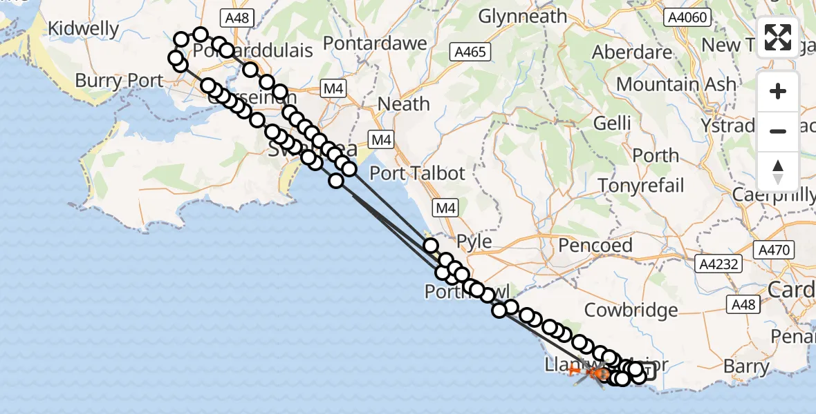 Flight route Coastguard Helicopter MOD St Athan - St Donats, 19 August 2026, 13:24