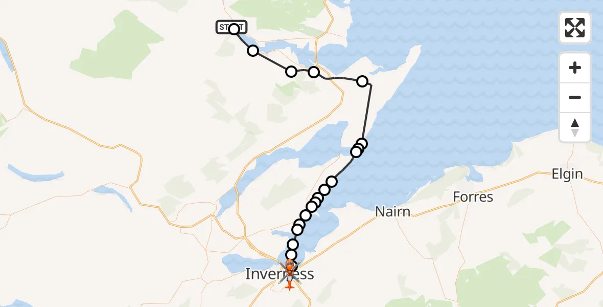 Flight route Coastguard Helicopter Culrain - Inverness, 19 August 2026, 13:44