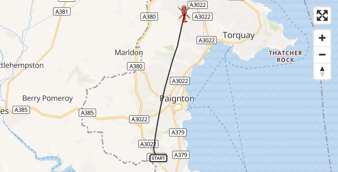Flight route Air Ambulance Helicopter Paignton - Torquay, 19 August 2026, 13:50