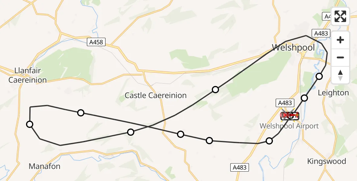Flight route Air Ambulance Helicopter Welshpool Airport - Welshpool Airport, 19 August 2026, 14:27