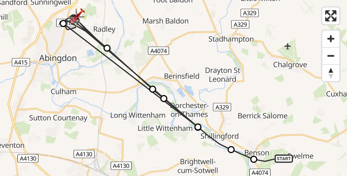 Flight route Air Ambulance Helicopter RAF Benson - Abingdon, 19 August 2026, 14:41