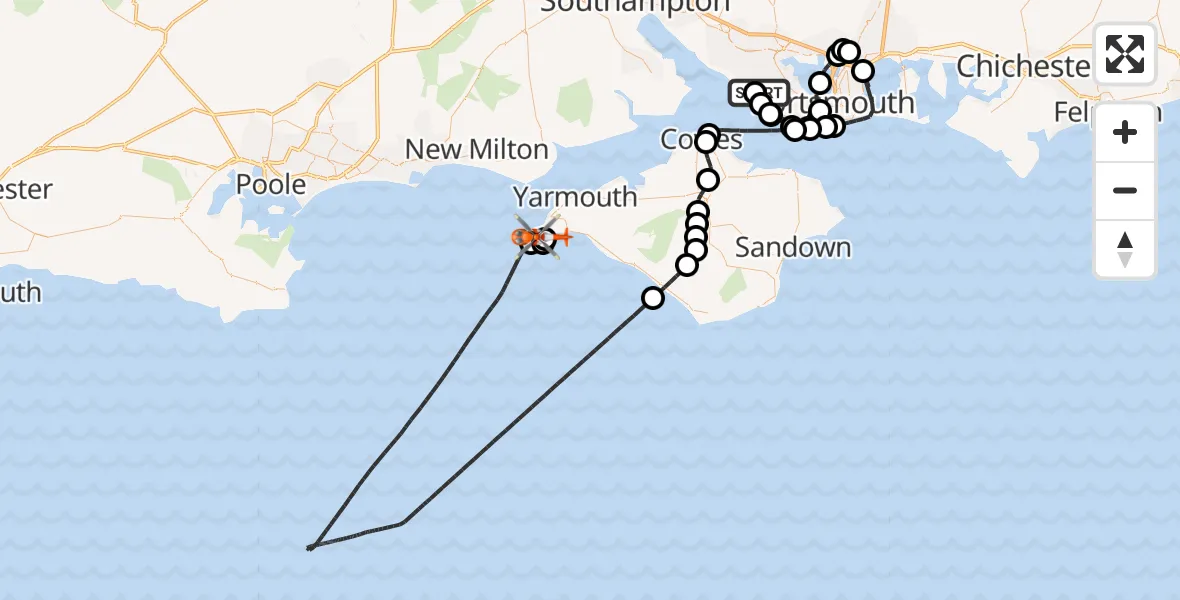 Flight route Coastguard Helicopter Solent Airport - Middleton, 19 August 2026, 14:44