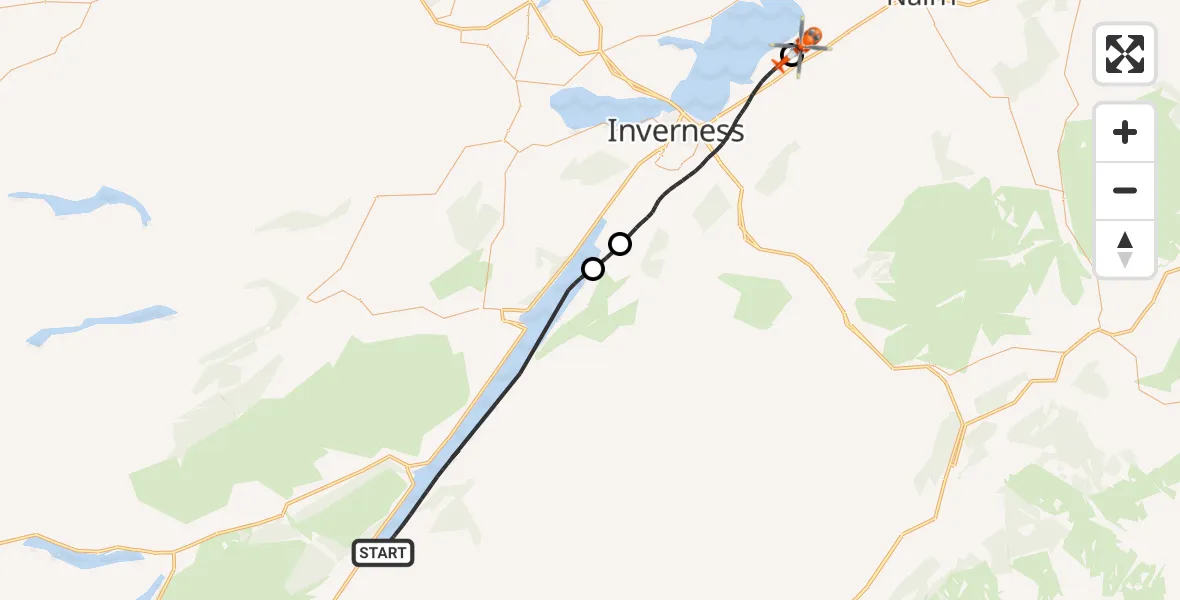 Flight route Coastguard Helicopter Loch Ness - Inverness Airport, 19 August 2026, 14:45