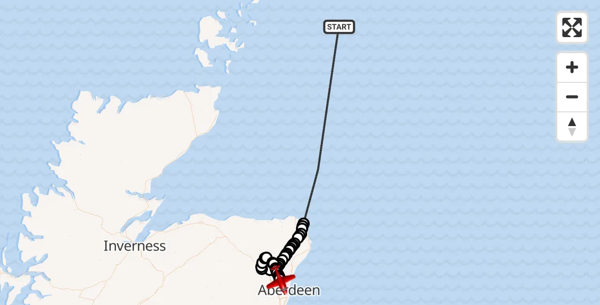 Flight route Air Ambulance Aircraft North Sea - Dyce and Stoneywood, 19 August 2026, 15:07