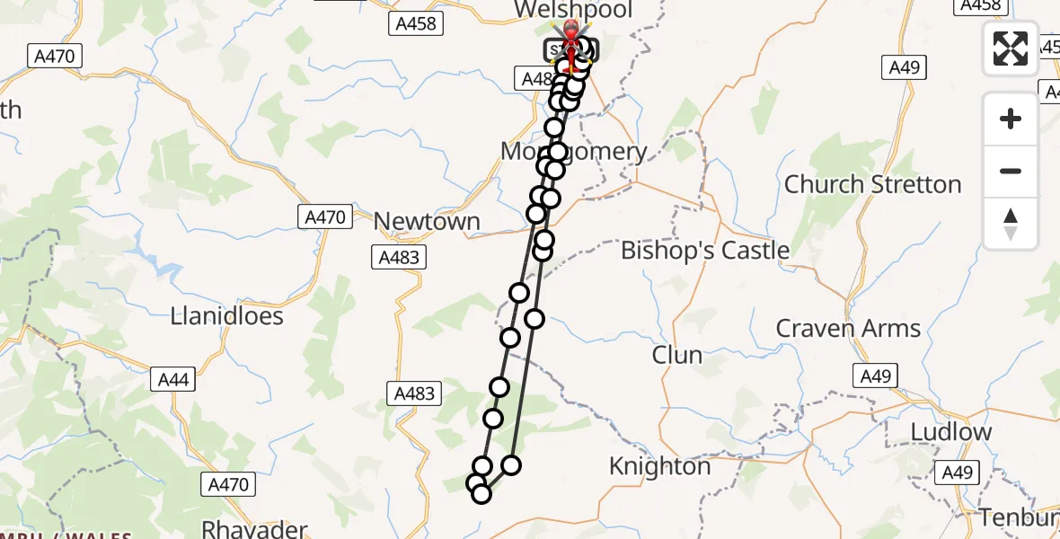Flight route Air Ambulance Helicopter Welshpool Airport - Welshpool Airport, 19 August 2026, 15:20