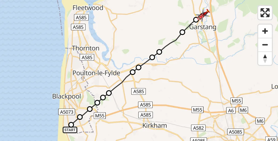 Flight route Air Ambulance Helicopter Blackpool Airport - Cabus, 19 August 2026, 15:23