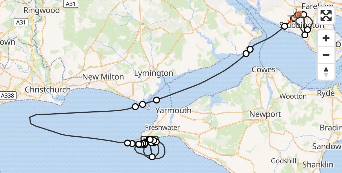 Flight route Coastguard Helicopter Middleton - Stubbington, 19 August 2026, 15:44