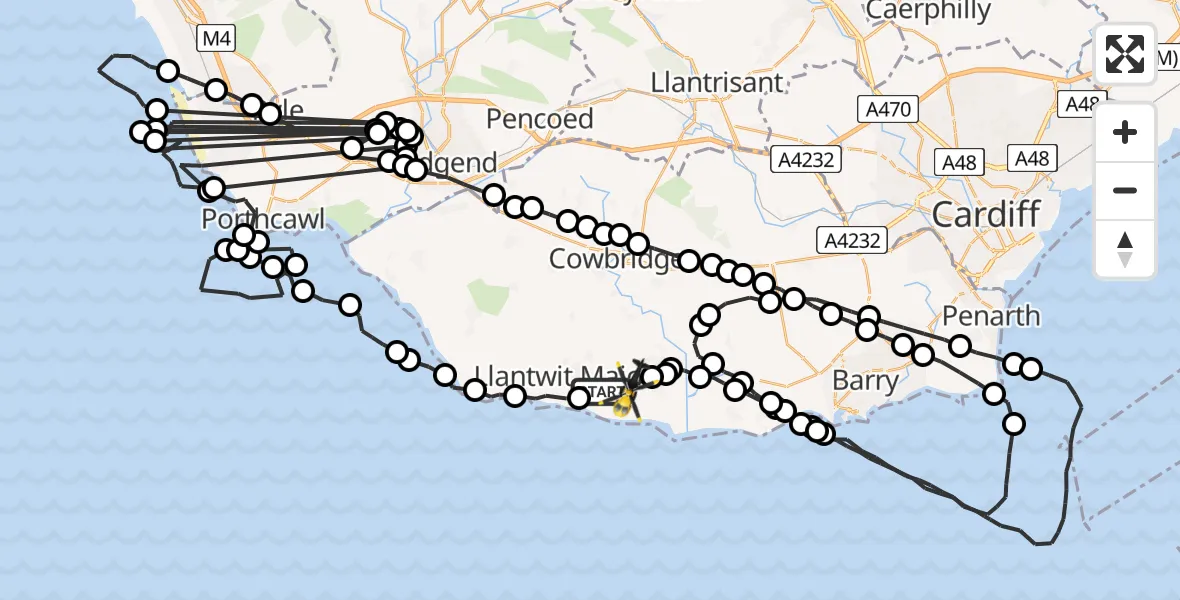 Flight route Police Helicopter Boverton - MOD St Athan, 19 August 2026, 16:32