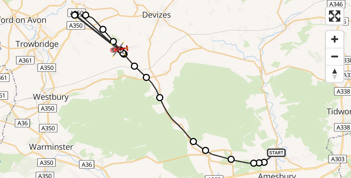 Flight route Air Ambulance Helicopter Durrington - Marston, 19 August 2026, 16:34