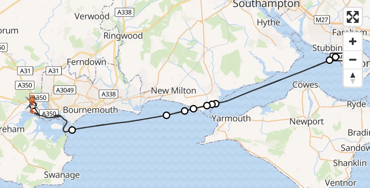 Flight route Coastguard Helicopter Solent Airport - Upton, 19 August 2026, 17:07