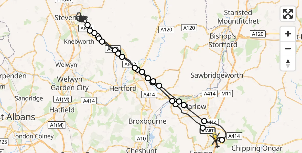 Flight route Police Helicopter North Weald Bassett - North Weald Airfield, 19 August 2026, 17:30