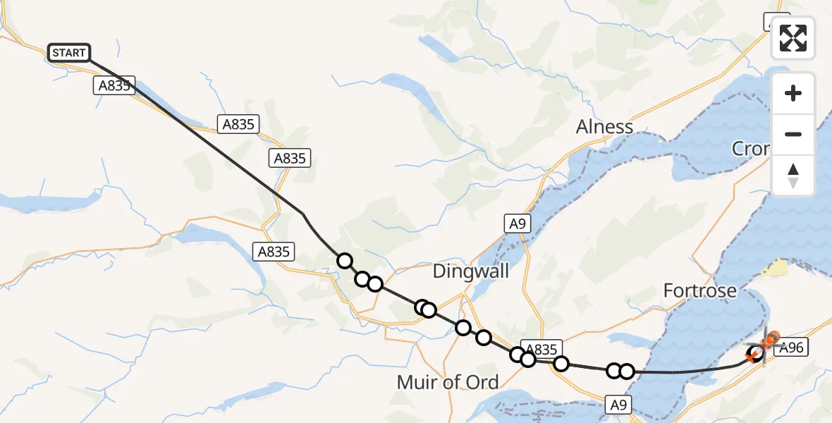 Flight route Coastguard Helicopter Highland - Inverness Airport, 19 August 2026, 17:34